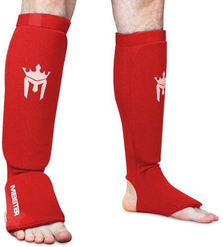 Meister MMA Gepolsterte Schienbeinschützer Elastisches Gewebe 1 Paar - Rot - XS