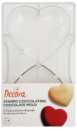 DECORA, 0050077 Moule à chocolat en forme de cœur en polycarbonate, 2 cavités de 91,5 x 101 mm, Idéal pour avoir des chocolats brillants et croquants, Poignée ergonomique brevetée, Fabriqué en Italie.