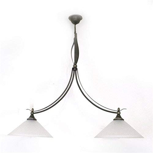 Lampenlux Pendellampe Hängeleuchte Zusa Landhaus Rustikal Luster Rost-Braun 2 Flammig Glas weiß Antik