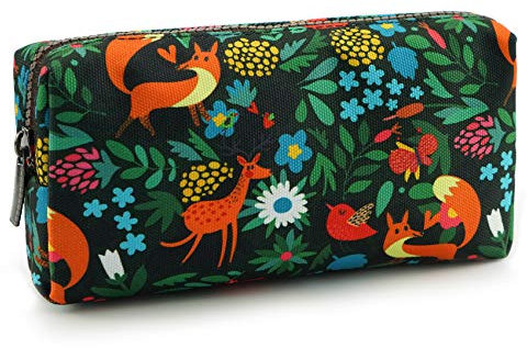 LParkin Federmäppchen aus Segeltuch, Motiv: Waldtiere, Fuchs, Stoff, Reißverschluss, Geschenk für Männer und Frauen, Gadget-Tasche, Make-up-Tasche, Kosmetiktasche, Schulbedarf
