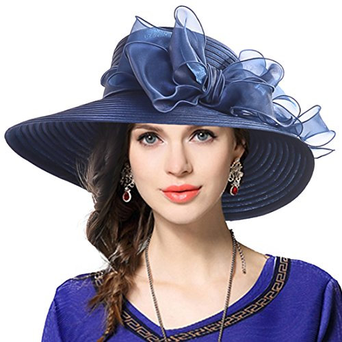 VECRY Frauen Dressy Kirche Taufe Hochzeit Derby Sonnenhüte (Marine)