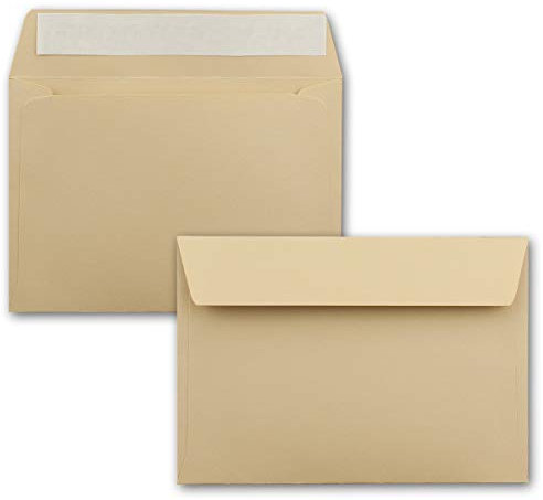 75x Briefumschläge Karamell-Braun DIN C6 Format 11,4 x 16,2 cm - Haftklebung - Kuverts ohne Fenster - Weihnachten, Grußkarten & Einladungen - Für A6 & A4 Papier