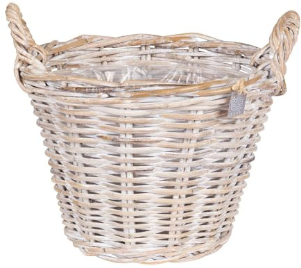 Pflanzkorb aus Rattan mit Folieneinsatz, weiß, Ø 35 H: 25 cm