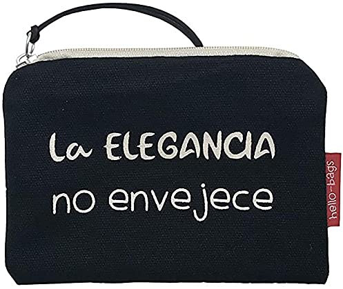 hello-bags. Borsellino/Portafoglio/Portacarte di credito. Esterno: 100% cotone. Con cerniera e fodera interna. Include una busta regalo kraft. Modello LAELEGANCIA. Colore: Écru/Nero. 14x10 cm.