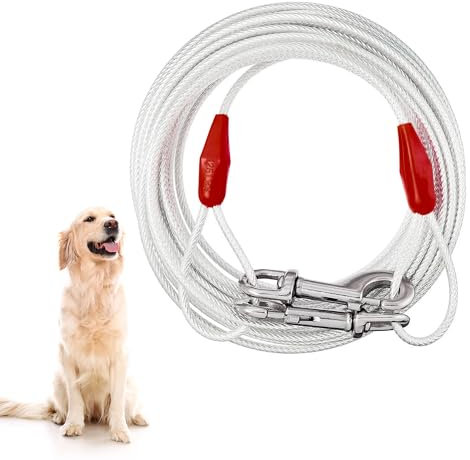 30ft Dog Tie Out Cable for 125lb Dogs with 360° Swivel Lockable Hook and PVC Coating | Outdoor Training Lead | Durable Pet Runner Tether | Tie Out Cable for Dogs
