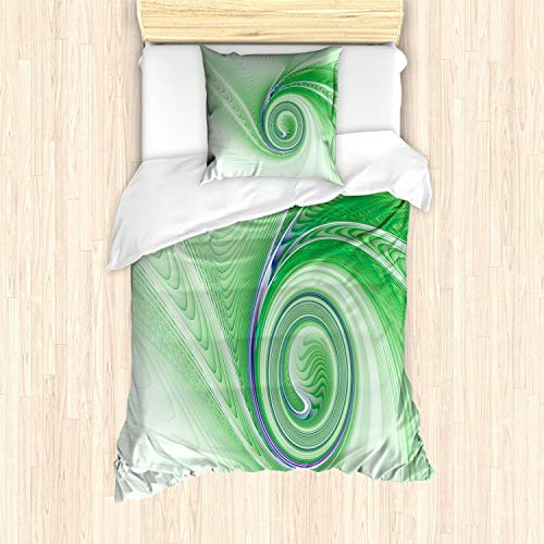 ABAKUHAUS Grün Bettbezug Set für Einzelbetten, Abstrakte Fractal-Spiralen, Milbensicher Allergiker geeignet mit Kissenbezug, Grün