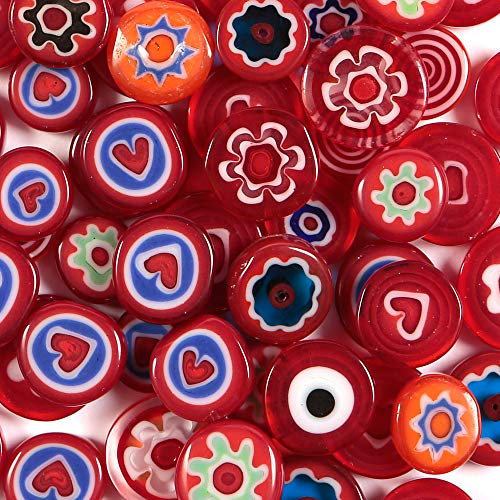 Millefiori Kieselsteine aus farbigem Glas, Mosaik für Kunst und Handwerk, 50 g, Rot