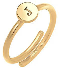 Elli Ring Damen Buchstabe J Kreis Verstellbar Basic in 925 Sterling Silber Vergoldet