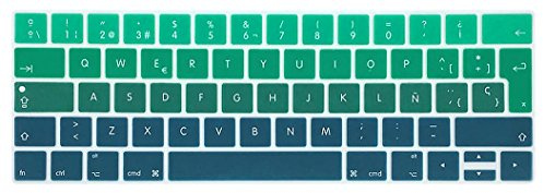 MMDW Funda para teclado ESP Ombre verde para MacBook Pro 13 de 15 pulgadas 2019 2018 2017 2016 con Touch Bar & Touch ID Modelo: A2159 A1989 A1706/A1990 A1707, versión europea