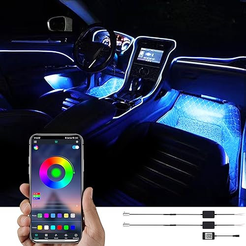 TABEN Intérieur de la Voiture lumière ambiante 64 Couleurs APP contrôle décoration de Voiture kit de lumière d'atmosphère étanche Fibre Optique atmosphère Bande de néon lumières Froides 1W 12V-24V 3m