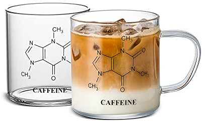 LuXU Lot de 2 tasses à caféine en verre borosilicate transparent avec poignée isolée, grande ouverture pour boissons chaudes (396.9 g), parfaites pour le lait, le chocolat chaud, le thé et le jus.