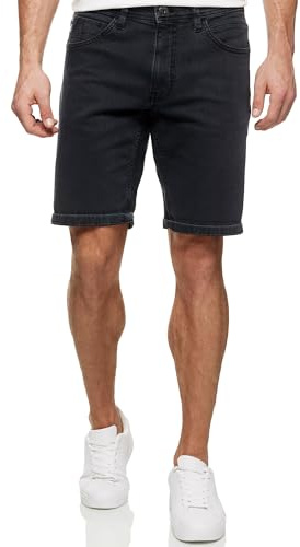 Indicode Herren Page Jeans Shorts mit 5 Taschen | Herrenshorts Used Look für Männer Black, S