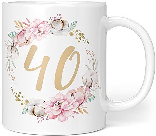 Geschenk Tasse Geburtstag 40 Frau - Geschenkideen zum 40 Geburtstag - Geburtstagsgeschenk für Frauen Blumen