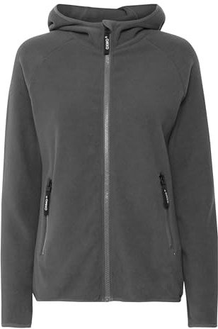 OXMO OXFinja Damen Fleecejacke Sweatjacke Jacke mit Kapuze Reißverschlusstaschen Regular fit, Größe:XL, Farbe:Pewter (185203)