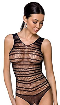 Schwarzer ouvert Body Damen Dessous Netz Body im Schritt offen