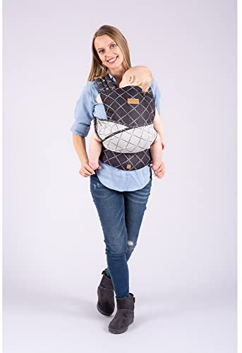 ISARA Quick Half Buckle Babytrage in Diamonda Black für Neugeborene ab Geburt bis Kleinkindalter (50 cm - 98 cm) - schnelles & einfaches Anpassen an dein Kind -Bauchtrage-Hüfttrage-Rückentrage