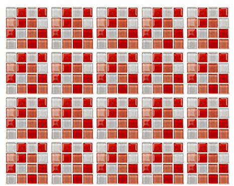 DLBX 20 Pezzi Adesivi per Piastrelle Decorazione da Parete Adesivi per Piastrelle Adesivi per Cucina di Casa Bagno Stile Mosaico Adesivi Autoadesive Peel & Stick (20x20 cm, Rosso Mix)