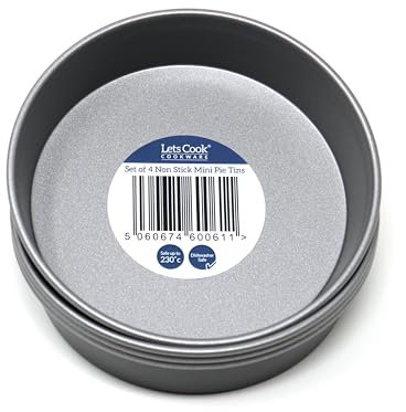 Lets Cook Cookware Individual Mini Pie Sandwich Quiche Tart Tins for Baking, Set of 4, Air Fryer Compatible, British Made with PFOA & BPA Free Non Stick