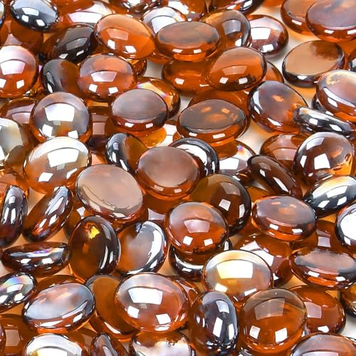vchin Fire Glass Rocks, Amber Beads for Propane Fire Pit, Fireplace and Outdoor Decorative. 3/4 High Luster 10LB Round Firepit Glass