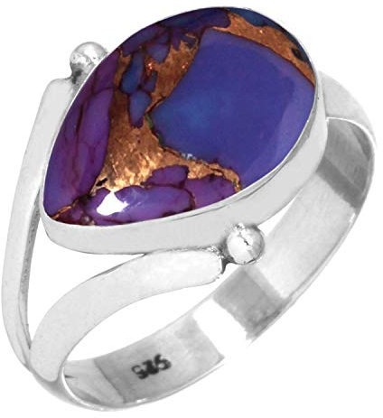 Jeweloporium 925 Sterling Silber Ringe für Damen Kupfer Lila Türkis Edelstein Mode Silber Ringe Größe 61(19.4) Engagement Geschenk Boho Schmuck