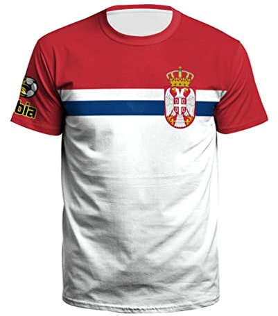 YuanDiann 2022 Katar Fußball Weltmeisterschaft T-Shirt Kurzarm Rundhals 3D Drucken Nationalflagge Fanshirt Sport Casual Atmungsaktiv Trikots Fussballshirts Herren und Damen Serbien L