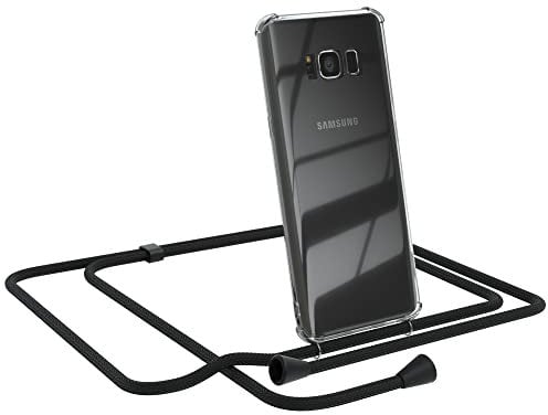 EAZY CASE Handykette kompatibel mit Samsung Galaxy S8 Handyhülle mit Umhängeband, Handykordel mit Schutzhülle, Silikonhülle, Hülle, Stylische Kette, Schwarz - Clips Schwarz