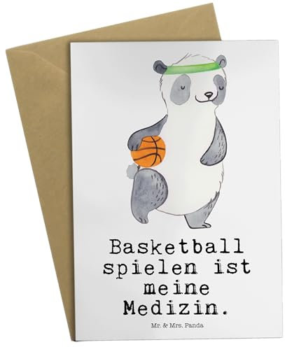 Mr. & Mrs. Panda Grußkarte Panda Basketball - Geschenk, Einladungskarte, Basketball Verein, Danke, Klappkarte, Hochzeitskarte, Sportart,