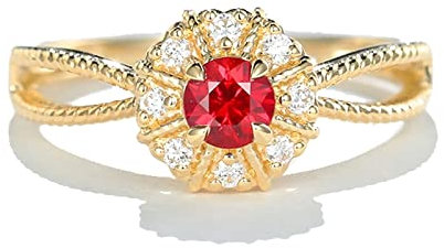 Dsnyu Gold Ringe 18 Karat, 0.25ct Rubin Eheringe Gold, Partner Ringe Sonne X Form Keltisch Ring Klassisch für Hochzeit Größe 63 (20.1)