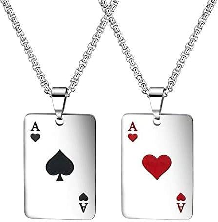 Liitata 2 Stück Edelstahl Pik Ass Spielkarte Anhänger Halskette Herz Ass Poker Karten Halskette Rock Gothic Punk Hip Hop Kette für Männer