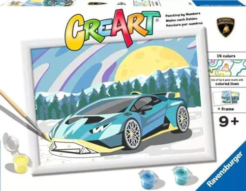 Ravensburger - CreArt D-Serie: Lamborghini, Malset nach Zahlen, enthält ein vorgedrucktes Brett, einen Pinsel, Farben und Zubehör, kreatives Spiel für Jungen und Mädchen 7+ Jahre