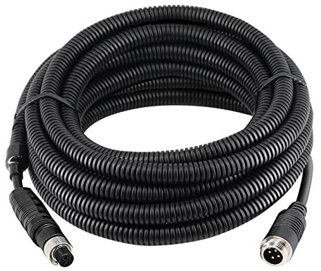 INSEETECH Câble de caméra à 4 broches avec couvercle de tube ondulé, câble d'extension aéronautique à 4 broches, câble vidéo à 4 broches pour caméra de recul, camping-car, camion, remorque, bus,