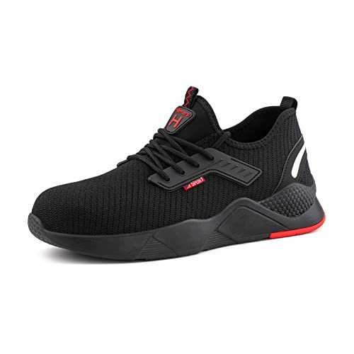 Hitmars Sicherheitsschuhe Herren Damen Arbeitsschuhe Leicht mit Stahlkappe Sneaker rutschfest Atmungsaktiv Schutzschuhe Schwarz EU 43
