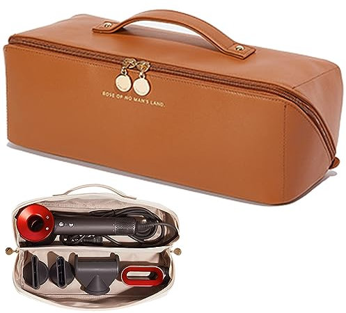 Linpr Travel Storage Bag for Dyson Airwrap Styler/Shark flexstyle, Portable Handheld Travel Case, Double Compartments Organizer Bag with Large Opening, Waterproof Hair Dryer Carrying Case (Brown)