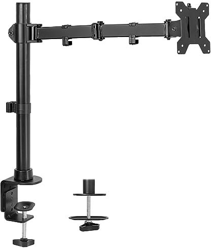 VIVO STAND-V149 - Supporto da scrivania con braccio singolo grande per monitor, supporta schermi fino a 45, supporto completamente regolabile con morsetto a C e base con occhiello, VESA 75 x 75 mm o