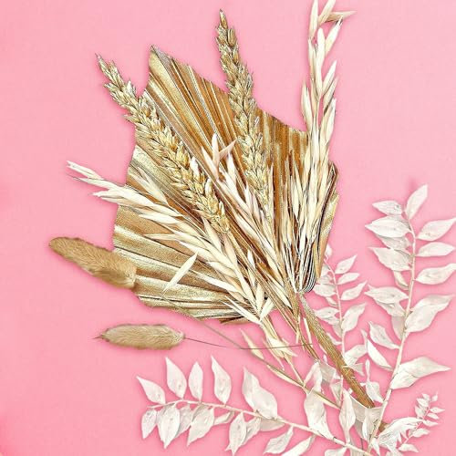Golden Dried Flowers for Cakes Palm Spear Leaves Bunny Tails ruscus Oats Phalaris Cupcake for Flower Arrangements Cake Craft DIY Wreath Wedding Indoor Home Decor
