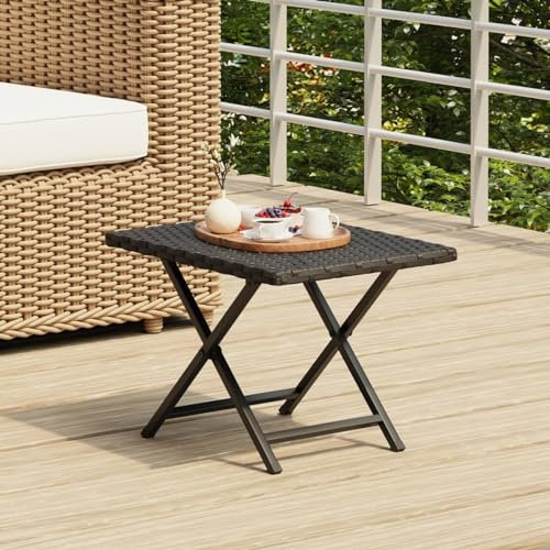 LAPOOH Klapptisch Schwarz 45x35x32 cm Poly Rattan, Balkontisch Klappbar, Klapptisch Balkon, Balkon Tische Klein, Outdoor Tisch, Beistelltisch Outdoor, Balcony Table