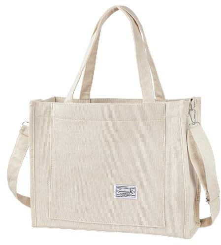 Sacs fourre-tout en velours pour femmes Sacs à bandoulière décontractés avec fermeture éclair Double bretelles Sacs à bandoulière Sacs pour ordinateur portable Grande capacité Sac à main(XL-Beige)