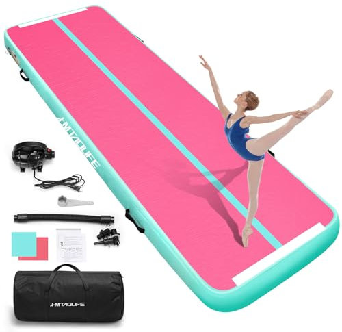 HMTAOLIFE Inflatable Air Gymnastics Mat Tumble Track, 6.6/10/13/16/20ft Tumbling Mat Air Tumbling Track, Air Training Mat with Air Pump for Home/Water Fun/Gym/Yoga/Training/Cheerleading