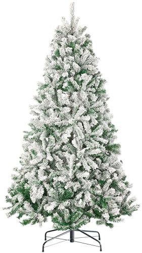 Sinaopus Künstlicher Weihnachtsbaum Tannenbaum PVC mit Schnee Christbaum 180cm wie echt mit Metallständer und 1180 künstliche Tannenzweige für Weihnachtsdekoration einfache Montage
