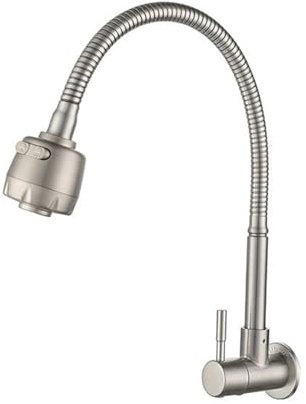 Grifo Cocina Pared Solo Agua Fria Modo Ducha Acero Inoxidable Giratorio Grifo-Cepillado