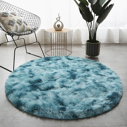 Yishengwan Hochflor Teppich Rund Wohnzimmer Shaggy Teppich Soft Langflor Teppich für Kinderzimmer, Schlafzimmer Dunkelblau 120 cm