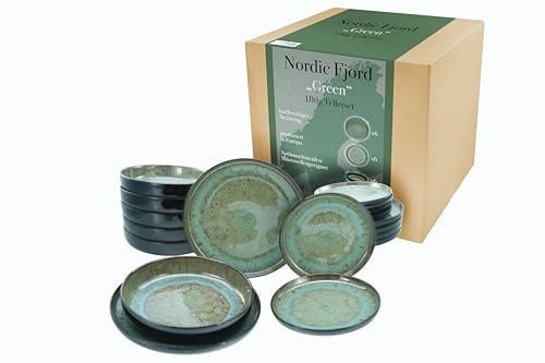 CreaTable, 21557, Serie Nordic Fjord, 18-teiliges Geschirrset, Teller Set aus Steinzeug, spülmaschinen- und mikrowellengeeignet, Qualitätsproduktion