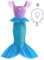Clundoo Meerjungfrau Kostüm Mädchen Kinder, Meerjungfrau Prinzessin Kleid Kinder mit Meerjungfrau Zubehör für Weihnachten Verkleidung Karneval Halloween Party 130cm