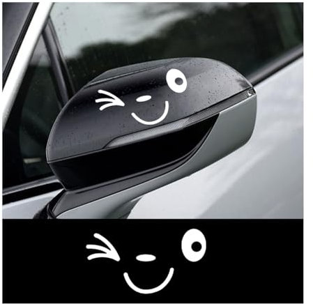 JNNJ Smile Gesicht Aufkleber, 3D Aufkleber Dekoration Aufkleber, 2 Stück Lächeln Gesicht Design, Auto Aufkleber Auto Embleme Autoverkleidung Auto Rückspiegel(Weiß)