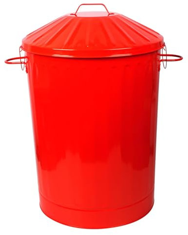 simpa 90L Colourful Vintage Style Metal Tapered Dustbins & Lids - Red 65cm (H) x 45cm (Dia)