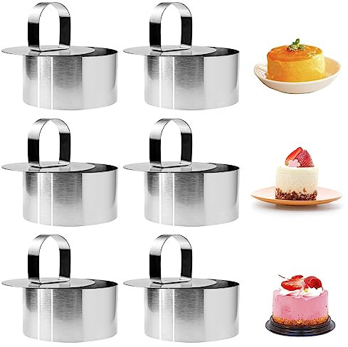 Cisolen 6 Stück Dessertringe 8 cm Tortenring Edelstahl Törtchenform Rund Servierringe Speiseringe Runder Mousse-Ring Edelstahl Kuchenring für Mousse Gebäck Desserts Zuckerguss Kekse Kuchen Pudding