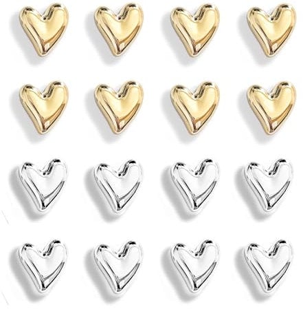 Janlifian 16PCS Gold Fridge Magnets Cute Love Heart Decorative Magnets Silver Small Refrigerator Magnets Home Kitchen Magnet Set Colorful Magnetic Decoration For Office Whiteboard