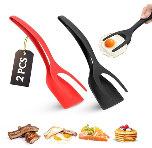 ZONZEST 2-in-1 Silicone Spatula Set of 2, Black and Red, Multi-purpose Use, Heat-Resistant, Dishwasher Safe, Comfortable Grip Handle, Easy to Clean, Ideal for Home Kitchen Cooking Tool