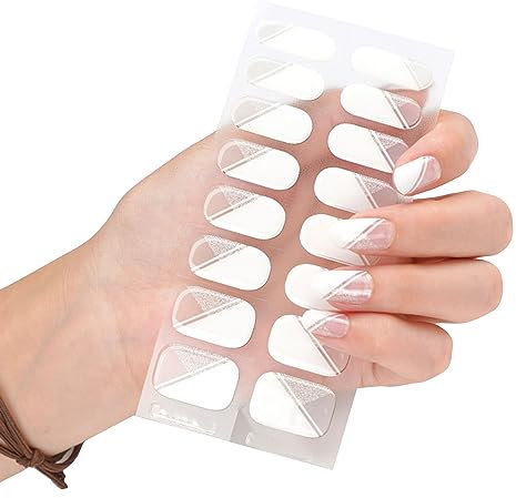 16 Sticker Semi Cured Gel Strips Gel Nail Full Wraps Strips Gel Nail Stickers UV/LED Lamp Required Nail Wrap Semi Cured Gel Nail Stickers For Toes White With Uv Light Semi Cured Gel Nail