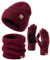 FISFET Mütze, Schal & Handschuh-Sets für Herren Damen, Strick Gefüttert Beanie Mütze Winter Touchscreen Handschuhe Schal Wärmer für Kaltes Wetter 3-in-1 Geschenk Set für den Winter(Burgund)